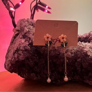 Pink flower dangle earrings